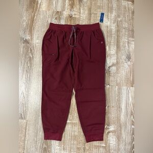 Jaanuu Women's 5-Pocket Classic Scrub Jogger. Large PETITE.  NWT Wine